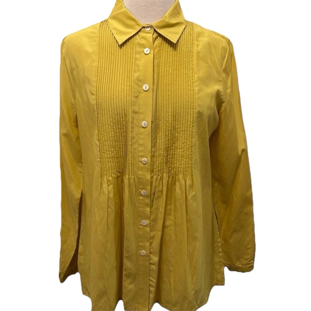 Territory Ahead tunic top Womens Petite S Chartreuse Silk Blend Pin Tuck Pleated